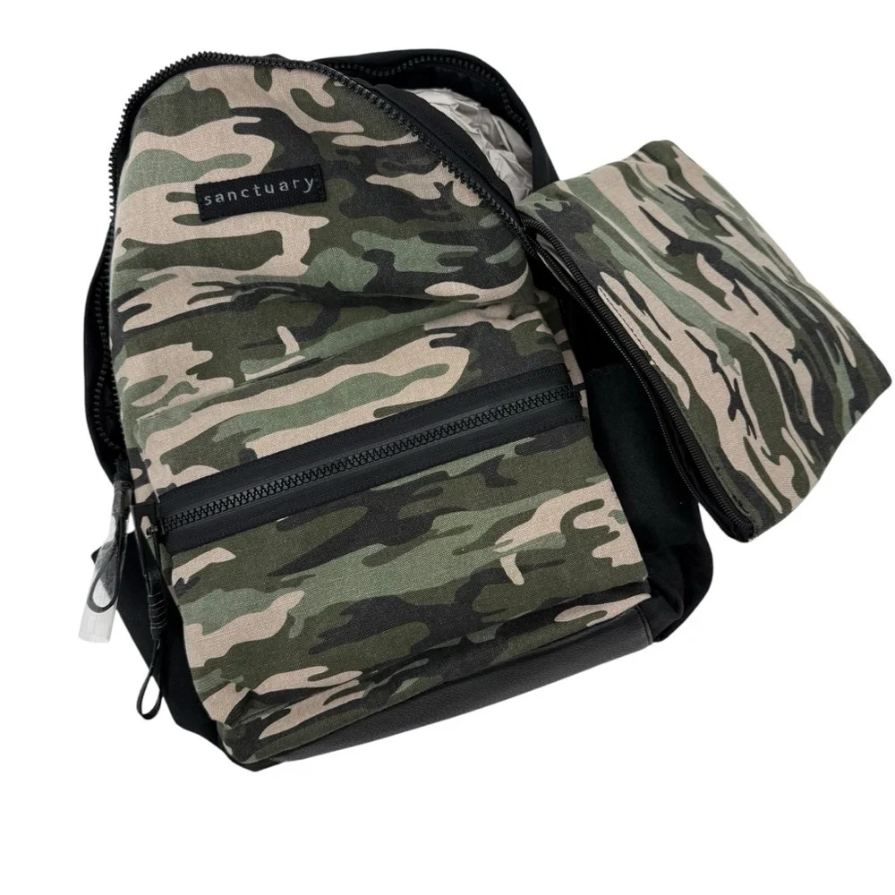 Sanctuary Camo Downtown Backpack with Pouch book bag travel bag NWT